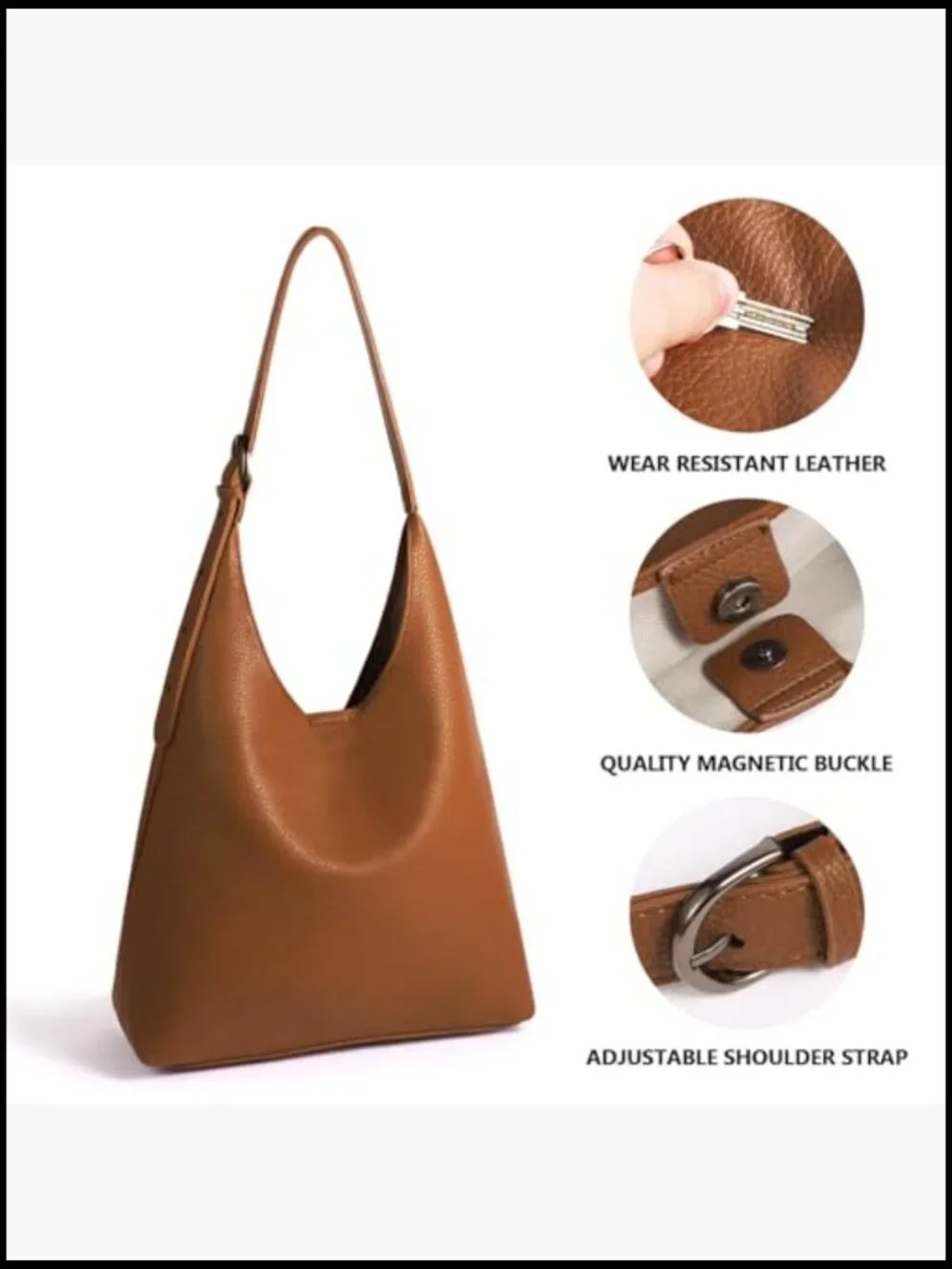 Slouchy Hobo Bag Vegan Leather Shoulder Purse Adjustable Strap Work Travel